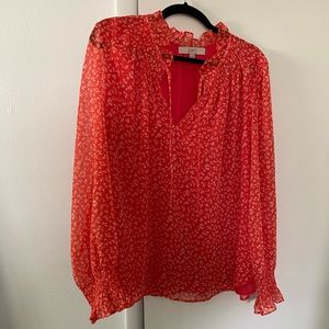 Loft red and white floral blouse
